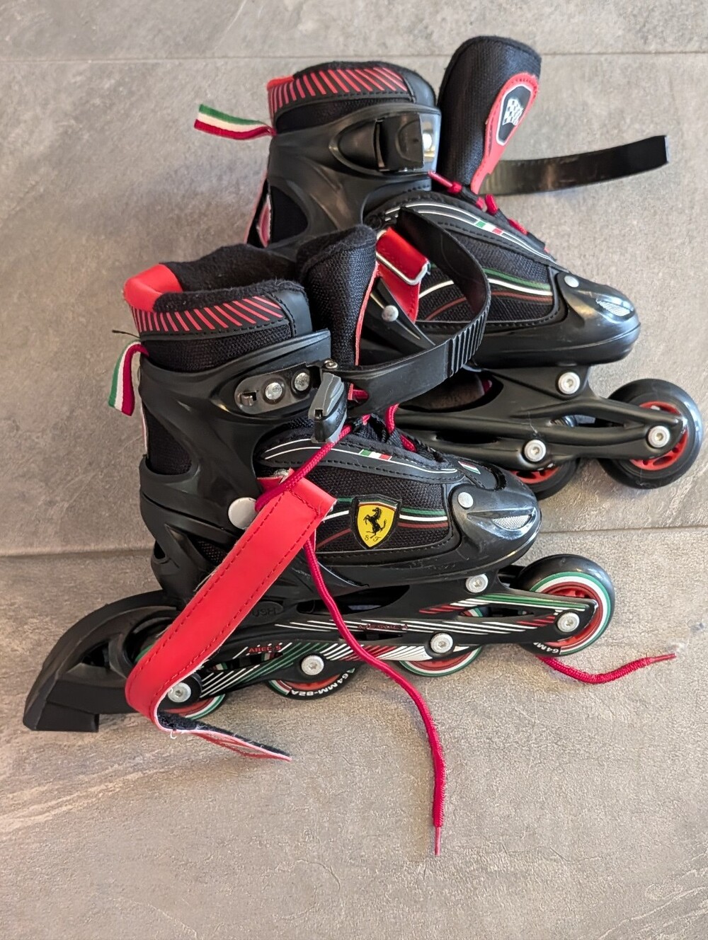 Ferrari Black and Red Kids Inline Skates with Italian Stripe Adjustable 30-33